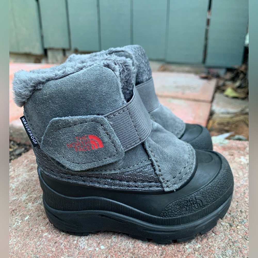 The North Face Gray and Black Kids Snow Boots